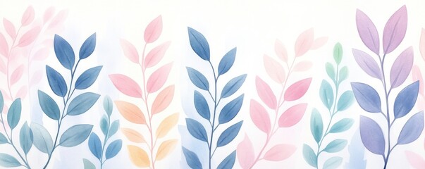 Botanical watercolor art of leaves and flower with stem on white background