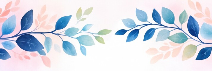 Botanical watercolor art of leaves and flower with stem on white background