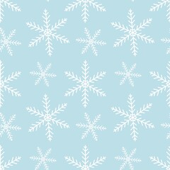 White snowflakes on blue background repeating raster pattern