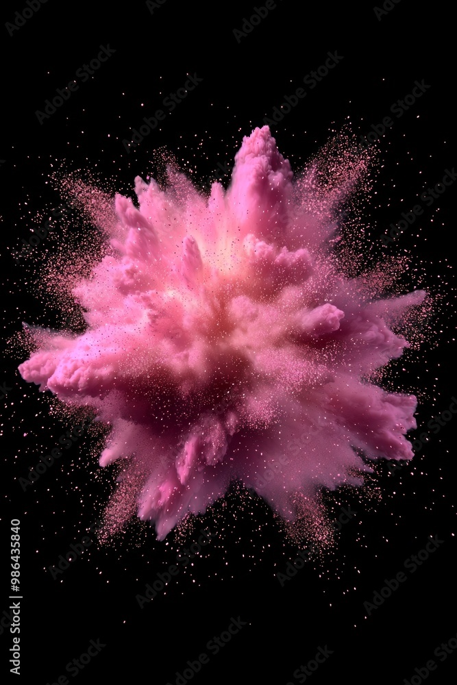 Poster stunning display of pink particles explodes from a central point, sending glowing dust spiraling out