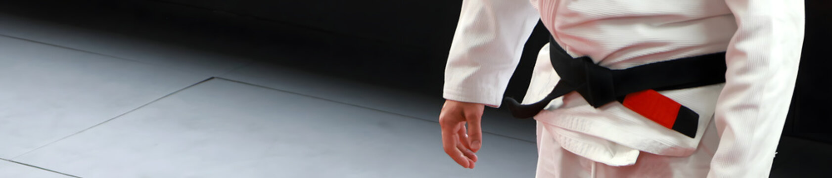Brazilian Jiu jitsu black belt bjj web banner with copy space background	