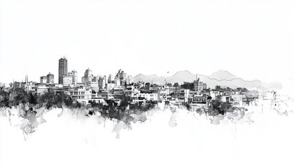 Tegucigalpa, Honduras, black and white pen pencil hand-drawn effect drawing illustration for travel poster, card, wallpaper, backdrop or banner. Modern, clear, artistic and simple