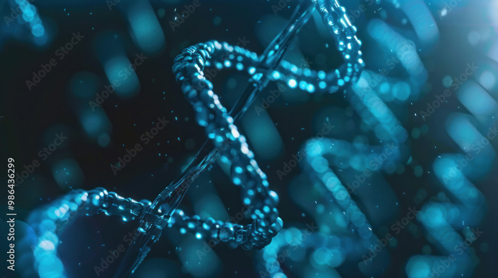 Leinwandbilder image showcases close up view of DNA double helix structure, illuminated with vibrant blue hue, creating sense of depth and complexity in molecular world
