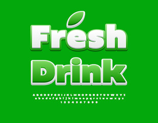 Vector eco concept Fresh Drink. White and Green Bright Font. Creative Alphabet Letters and Numbers