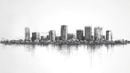 Obraz premium Tempe, Arizona, black and white pen pencil hand-drawn effect drawing illustration for travel poster, card, wallpaper, backdrop or banner. Modern, clear, artistic and simple