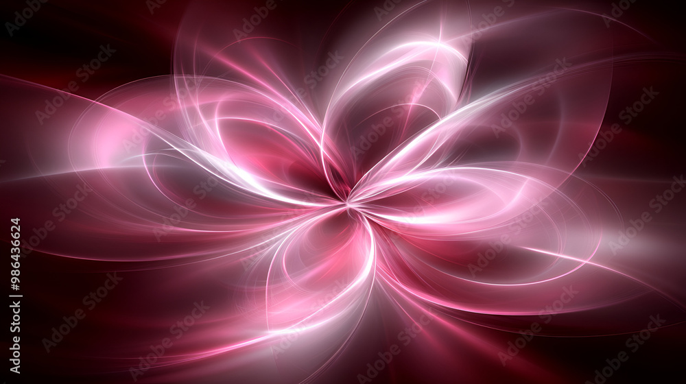Aufkleber abstract composition featuring luminous pink and white swirls that create a floral pattern against a