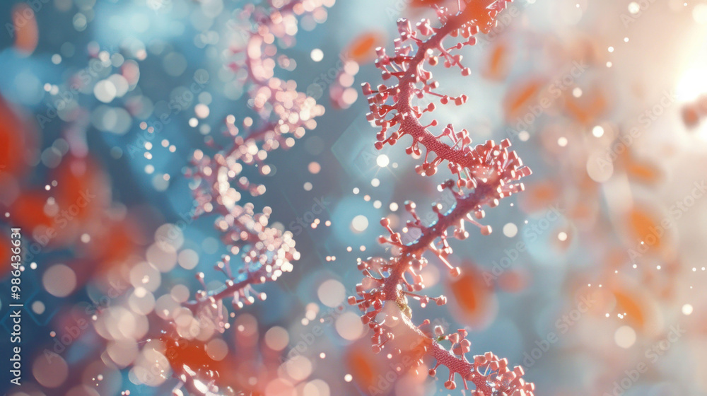 Poster image showcases vibrant and intricate representation of dna strands, highlighting their complex stru