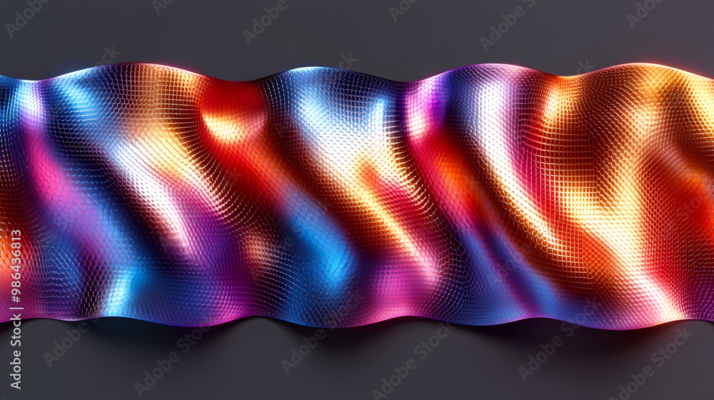 Poster colorful abstract wave patterns flowing seamlessly across a dark surface, creating a vibrant visual 