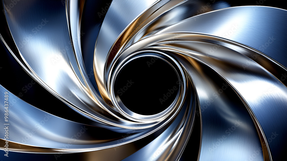 Aufkleber swirling metallic vortex design showcasing shiny, reflective surfaces and a deep black center, creat