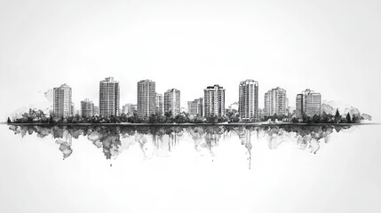 Obraz premium Thunder Bay, Canada, black and white pen pencil hand-drawn effect drawing illustration for travel poster, card, wallpaper, backdrop or banner. Modern, clear, artistic and simple