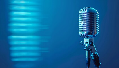 Microphone on a blue background. 3d rendering, 3d illustration.