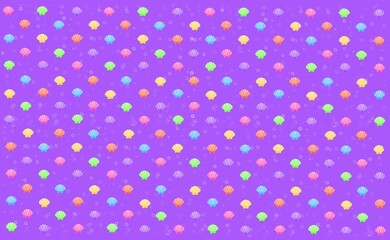 seamless pattern, seamless pattern with seashell, purple background, purple, purple background with shellfish and bubbles, shellfish, shell, scallop, colorful, wallpaper, fabric, wrapping, paper, sea