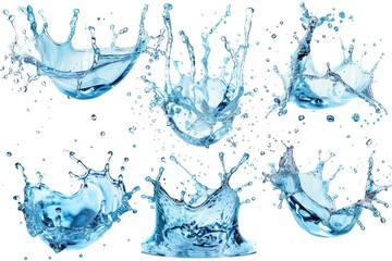 High resolution water splashes collection isolated on white background