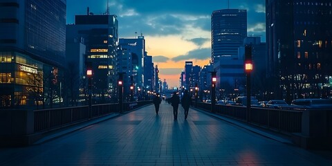 Fototapeta premium Night Walk Through Cityscape in Japan
