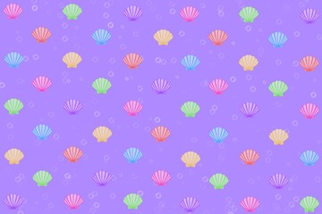 seamless pattern, seamless pattern with seashell, purple background, purple, purple background with shellfish and bubbles, shellfish, shell, scallop, colorful, wallpaper, fabric, wrapping, paper