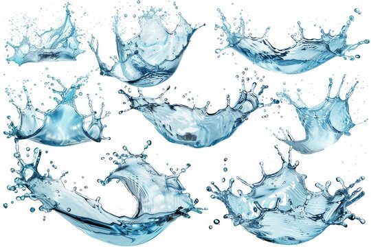 Super size Water splashes collection over white background