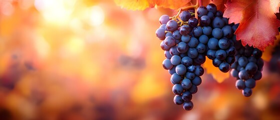 Closeup of Ripe Grapes on a Vine in Autumn