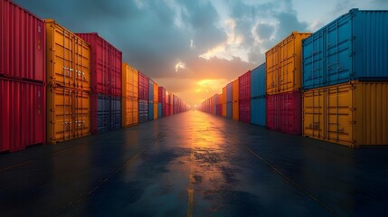 Fototapeta premium Containers at Sunset