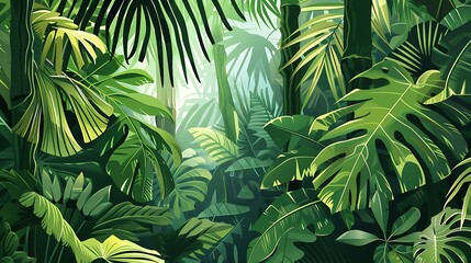 Tropical Rainforest Lush Green Foliage Background