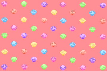 seamless pattern, seamless pattern with seashell, orange background, orange, orange background with shellfish and bubbles, shellfish, shell, scallop, colorful, wallpaper, fabric, wrapping, animal, sea