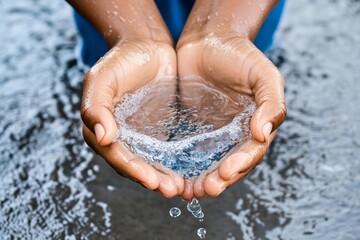 Fototapeta premium A close-up of hands cupping clean water, symbolizing the importance of water conservation and access to clean water