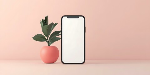 Mockup of a Smartphone with Plant in Pink Background