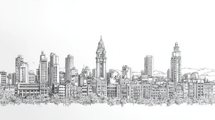 Obraz premium Valencia, Spain, black and white pen pencil hand-drawn effect drawing illustration for travel poster, card, wallpaper, backdrop or banner. Modern, clear, artistic and simple