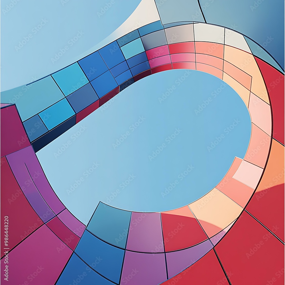 Poster abstract colorful architecture with curved lines and blue sky