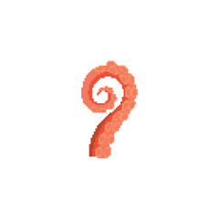 Fototapeta premium Pixelated octopus tentacle illustration. Simple pixel art of a curled orange octopus tentacle with suction cups.