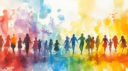 Diverse People Abstract Watercolor Hand Painted Background for Social Media and Advertising Generative AI