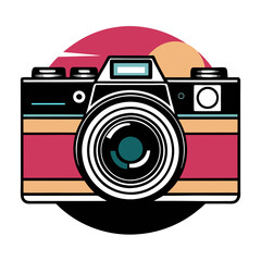 Retro style camera illustration in vibrant colors for photography enthusiasts for t-shirt print