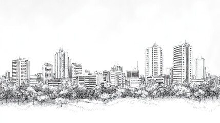 Obraz premium Villahermosa, Mexico, black and white pen pencil hand-drawn effect drawing illustration for travel poster, card, wallpaper, backdrop or banner. Modern, clear, artistic and simple