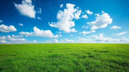 Obraz premium Serenity of Nature: Endless Green Grass Field Under Clear Blue Sky Generative AI