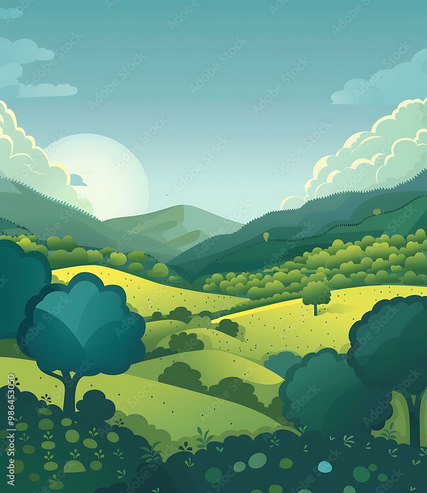 Wall mural Green Hills Landscape Illustration