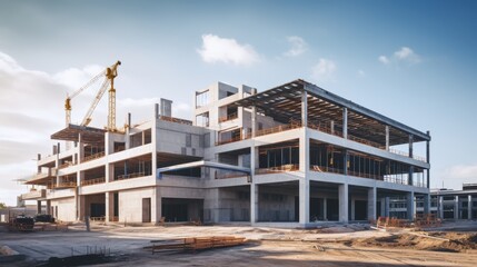 Construction Site of Modern Building with Crane