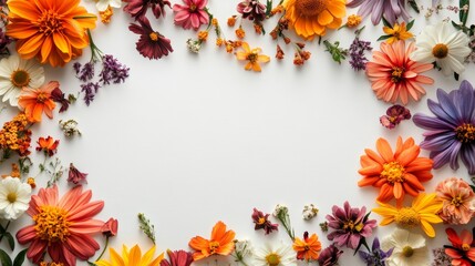 Colorful Flowers on White Background, Perfect for Spring and Summer Decorations Generative AI