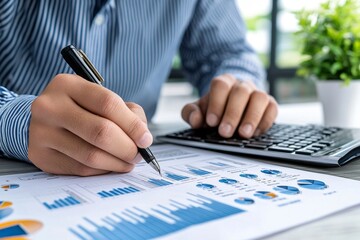 A person analyzing the effects of interest rates on a companyâ€™s capital structure, with charts showing various scenarios