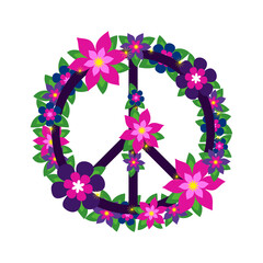 Peace symbol colorful floral icon on a transparent background. Flowers logo design. World Peace Day concept. Anti military movement emblem