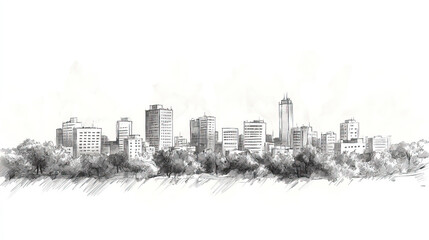 Obraz premium Wau, South Sudan, black and white pen pencil hand-drawn effect drawing illustration for travel poster, card, wallpaper, backdrop or banner. Modern, clear, artistic and simple