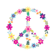Peace symbol colorful floral icon on a transparent background. Flowers logo design. World Peace Day concept. Anti military movement emblem