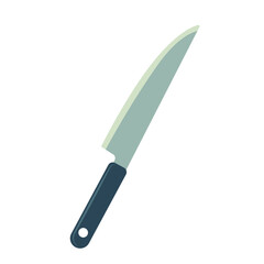 A silver knife with a black handle. The knife is long and thin. It is a kitchen knife
