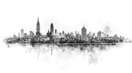 Fototapeta premium Yangon, Myanmar, black and white pen pencil hand-drawn effect drawing illustration for travel poster, card, wallpaper, backdrop or banner. Modern, clear, artistic and simple