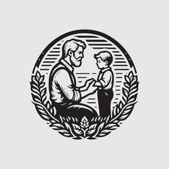 father and son vector art. International Day of Families, Father's day, fathers care, father and son, father and daughter  vintage line art logo.