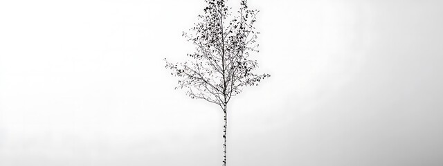 Fototapeta premium A Single Birch Tree Standing Tall Against a Cloudy Sky