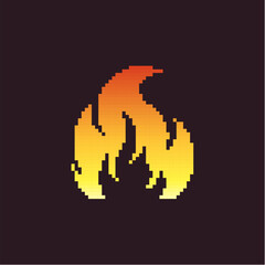 Pixel fire icon. Retro-style flame graphic orange and yellow gradient pixel art design.