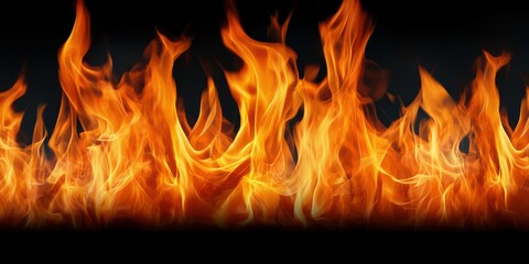 Fototapeta premium Fiery Flames Burning Bright On Black Background