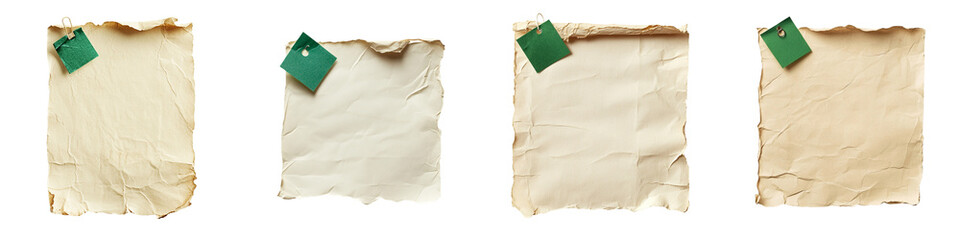 Fototapeta premium piece of cream colored, textured paper with an emerald green Post-it note attached to the top-left corner on a transparent background