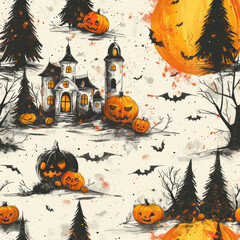 Fototapeta premium Seamless pattern of Halloween. AI generative
