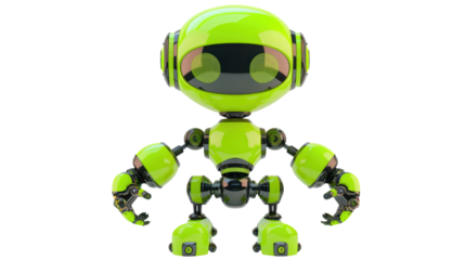Funny green robot on transparent