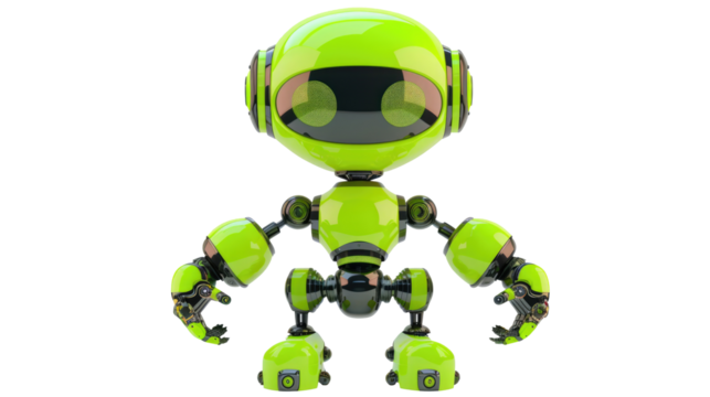 Funny green robot on transparent